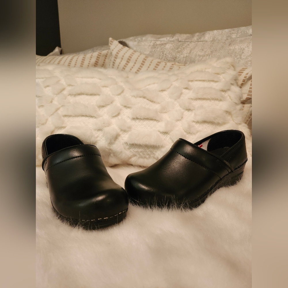 Sanita Black Leather Clogs